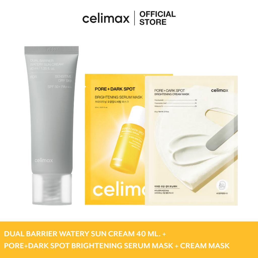 Celimax Dual Barrier Watery Sun Cream 40 ml. + Pore+Dark Spot Brightening Serum Mask + Cream Mask