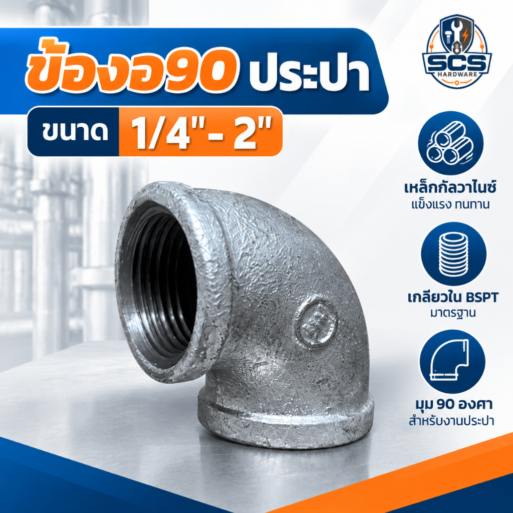 ข้องอ90 ประปา เกลียวใน ขนาด 1/4" -2นิ้ว ข้องอ90 เหล็ก เกลียวใน เหล็กชุบกัลวาไนซ์ อุปกรณ์ประปา 90 Degree Galvanized Elbow