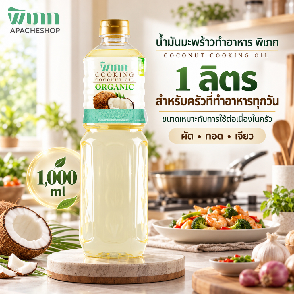 น้ำมันมะพร้าวทำอาหาร พิเภก 1,000ml Cooking Coconut Oil ผัด ทอด ไม่ผ่านกรรมวิธี