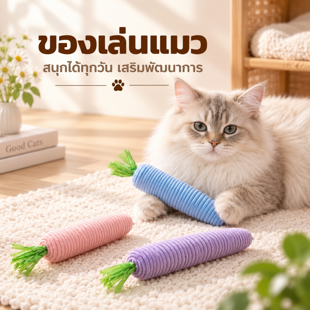 แครอทกัดเล่น ของเล่นแมวแครอทผ้า 20 ซม. ตุ๊กตาแมวกัดเล่น ใส่แคทนิป ขนนุ่ม สีพาสเทล