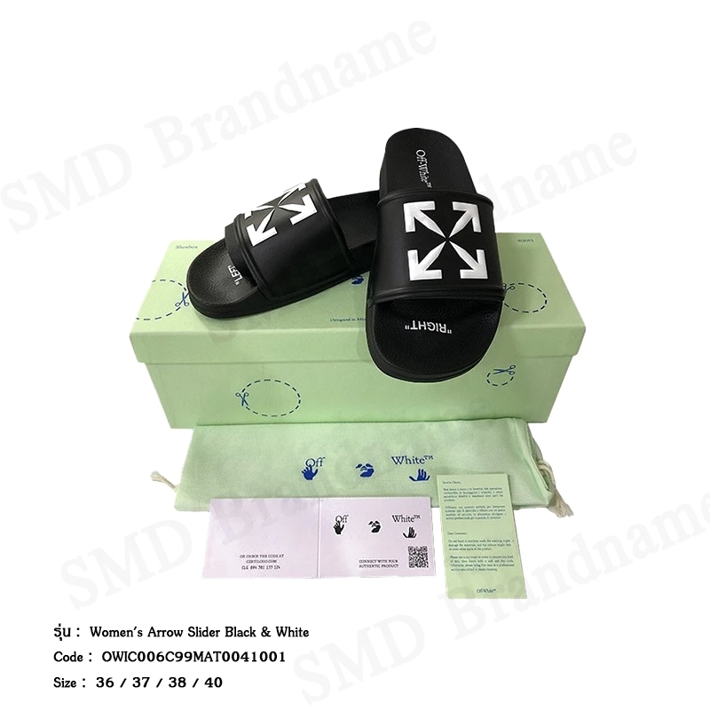 Off-White รองเท้าแตะผู้หญิง รุ่น Women's Arrow Slider Black & White Code: OWIC006C99MAT0041001