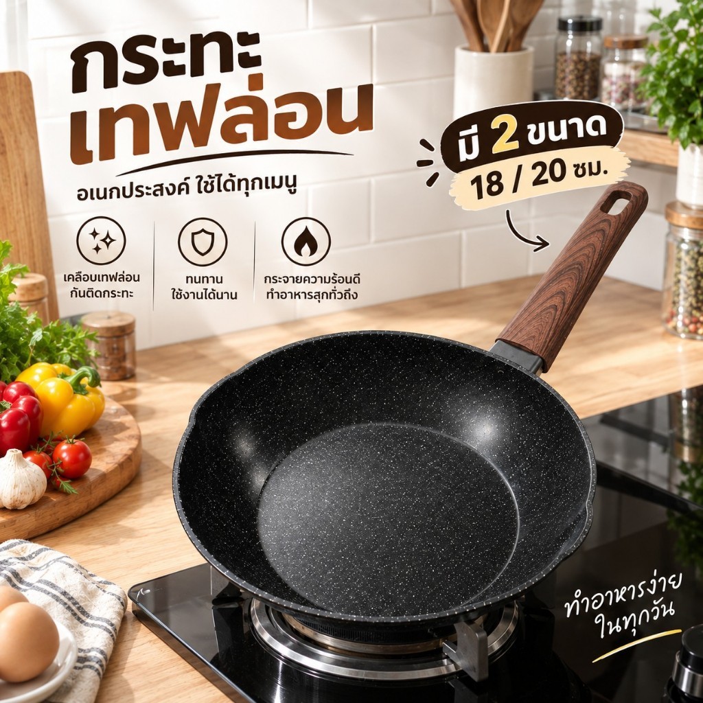 กระทะเคลือบหินอ่อน 18-20 ซม เด็ก ไข่ หินอ่อน สามารถใช้เตาแม่เหล็กไฟฟ้า หม้อเทปล่อน กะทะ