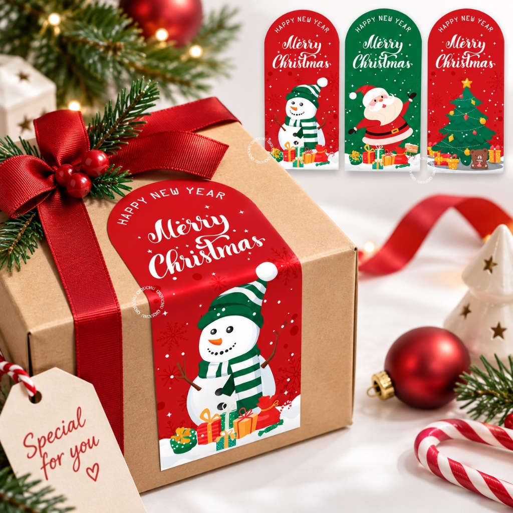 [พร้อมส่ง ] สติ๊กเกอร์ "Happy New Year & Merry Christmas" (เซท50ดวง)