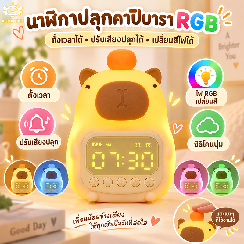 แท้】นาฬิกาปลุก LED สำหรับเด็ก น่ารัก ชาร์จได้ จอแสดงผล ตั้งโต๊ะ 24 ชั่วโมง วัสดุนุ่มนวล