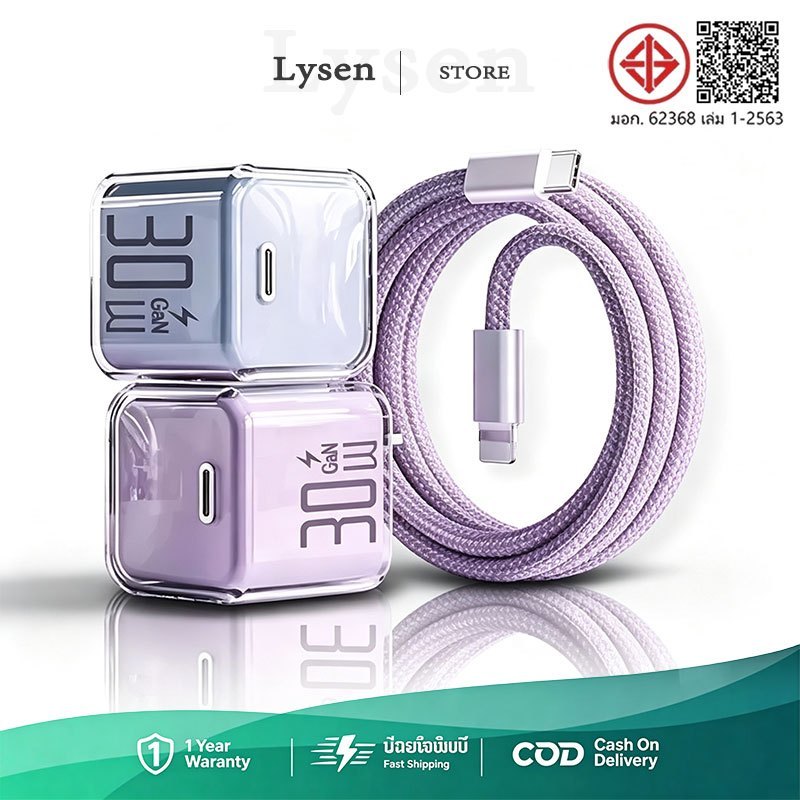 【หัวชาร์จเร็ว+สายชาร์จเร็ว】PD 30W GaN ชุดชาร์จ type-c Fastcharge type c to C รองรับรุ่น I5-18 PROMAX