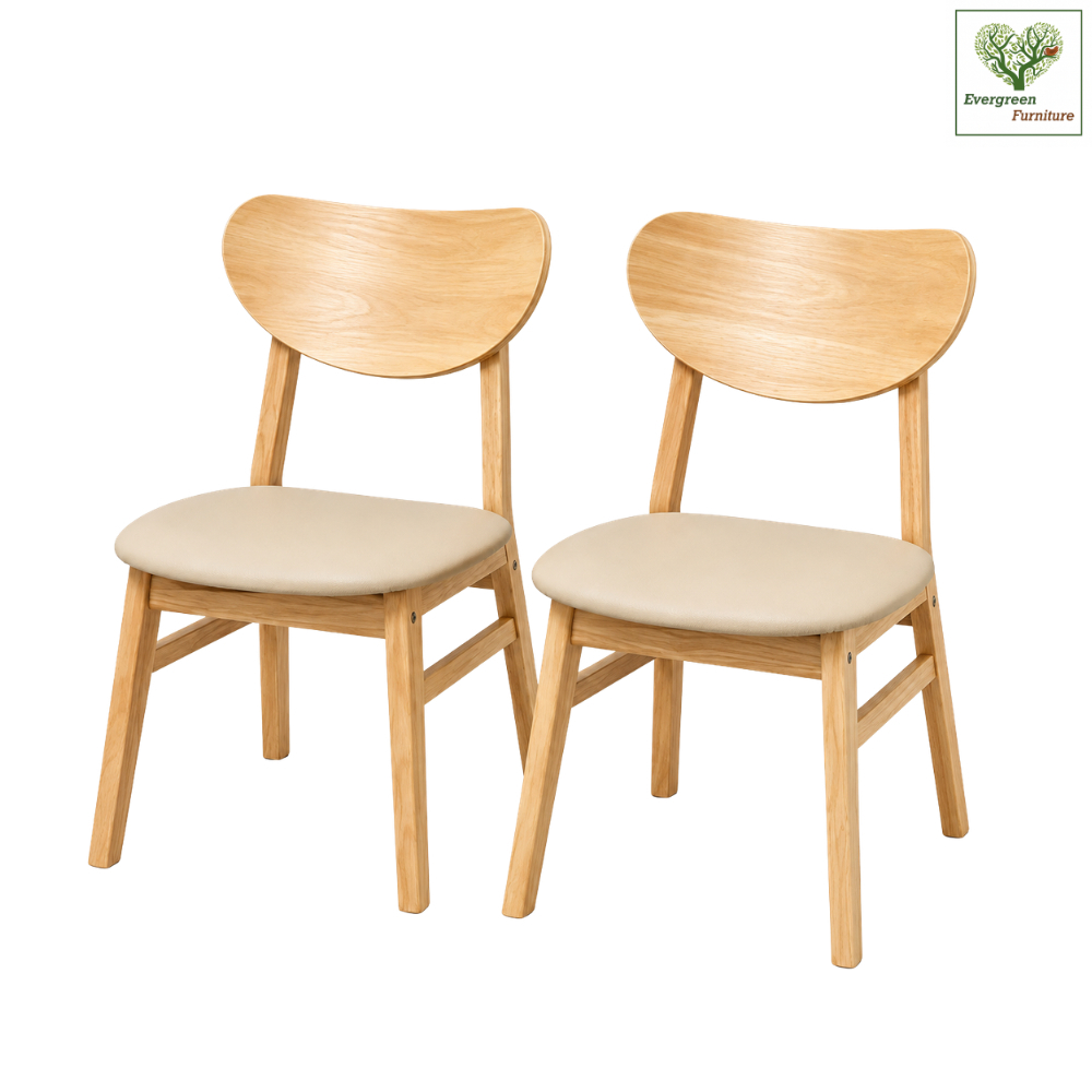 Evergreen Furniture เก้าอี้ไม้ยางพารา เบาะหนัง สไตล์มินิมอล ทำจากไม้ยางพารา C-CBPU (2 และ 4 ตัว / กล่อง) มี 2 สี