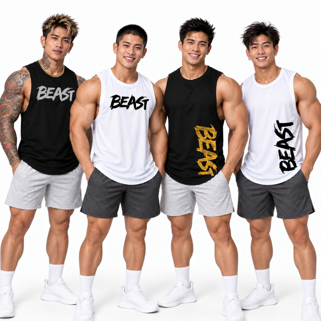 BEAST เสื้อยิม ออกกำลังกาย เสื้อกุดเว้าแขนกว้าง เสื้อกล้าม Drop Arm Tank Sleeveless Muscle Shirt