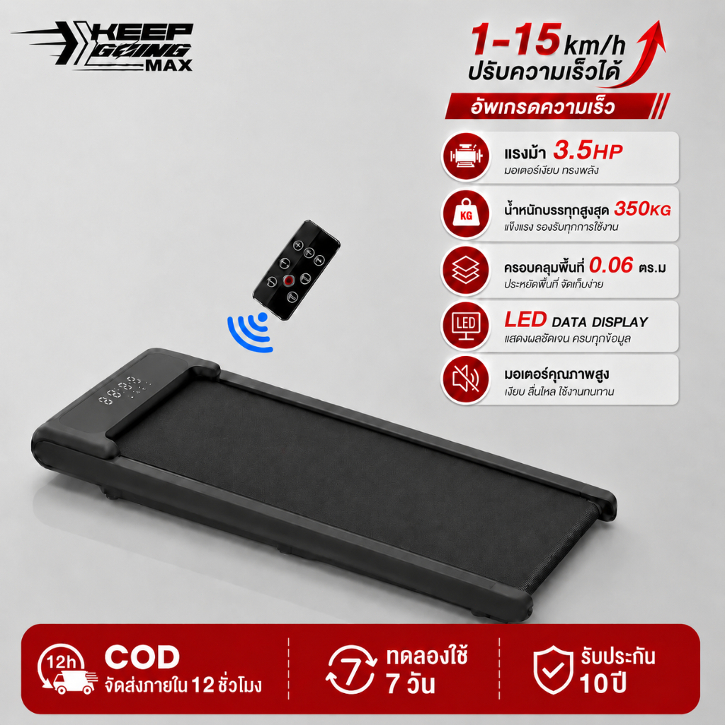 KEEP GOING MAX ลูวิ่งไฟฟ้า treadmill ลู่เดินพับได้ ลู่วิ่ง ลู่วิ่งไฟฟ้า mini walking pad 3.5HP ปรับได้