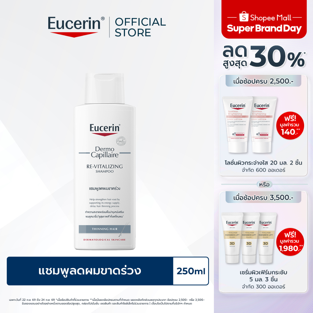 Eucerin DermoCapillaire RE-VITALIZING SHAMPOO THINNING HAIR 250 ML ยูเซอริน แชมพูลดผมขาดหลุดร่วง บำรุงเส้นผม
