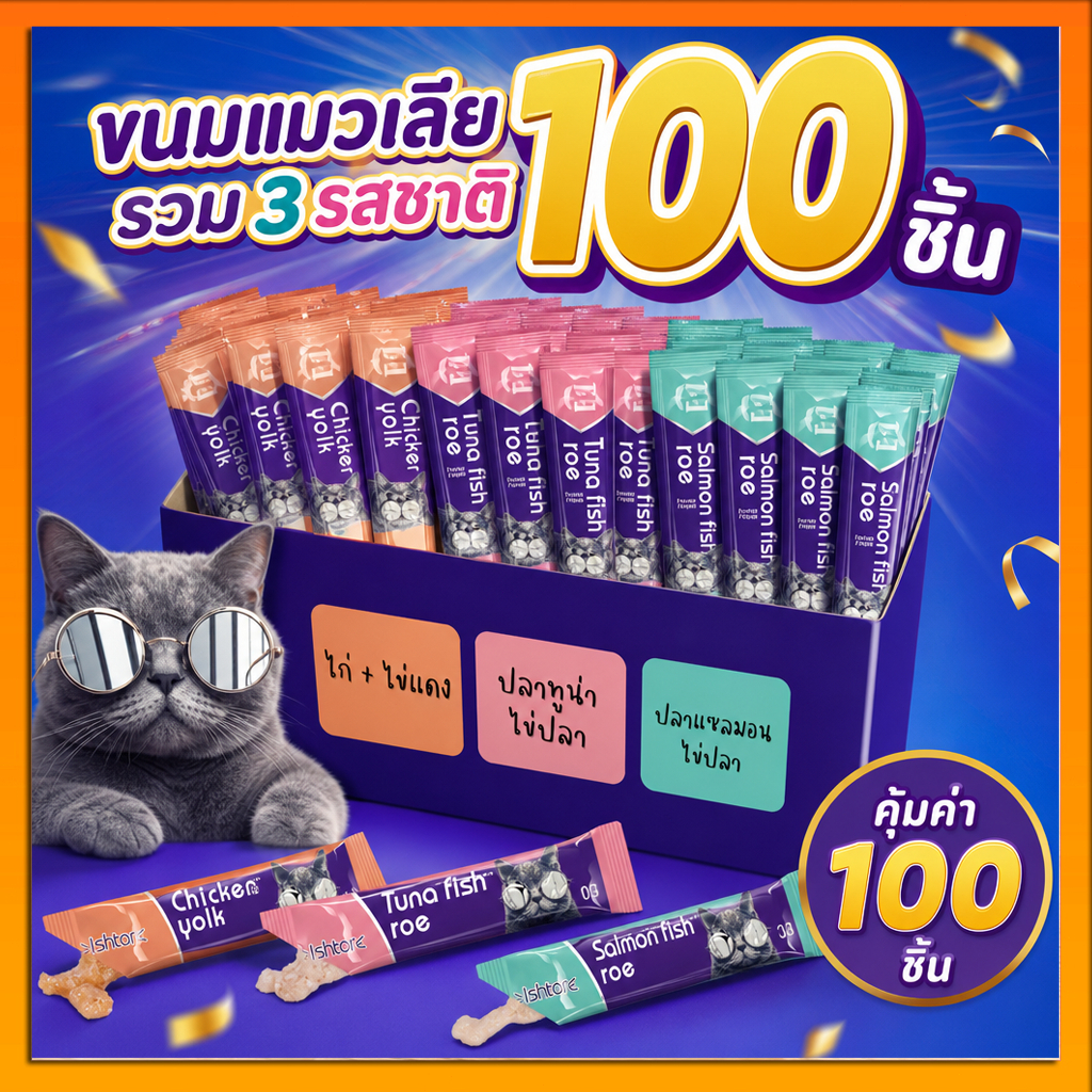 【100 ชิ้น】ขนมแมวนำเข้า พร้อมส่ง!!ขนมแมวเลีย​ ไม่แต่งกลิ่น อร่อยมากเจ้าเหมียวชอบ ขนมแมวนำเข้า ขนมแมว cat snack stic