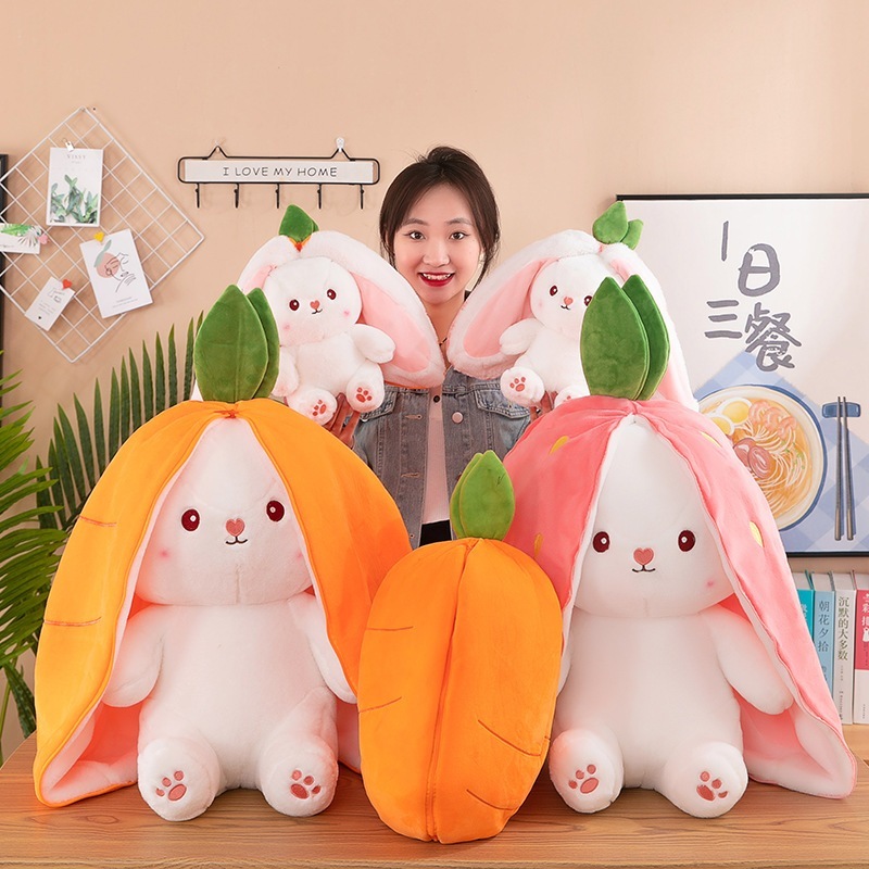 แปลงร่างได้ สตรอเบอร์รี่ แครอท กระต่าย ตุ๊กตา 2 in 1 ของเล่นตุ๊กตา สามารถใช้เป็นหมอนหรือของตกแต่ง