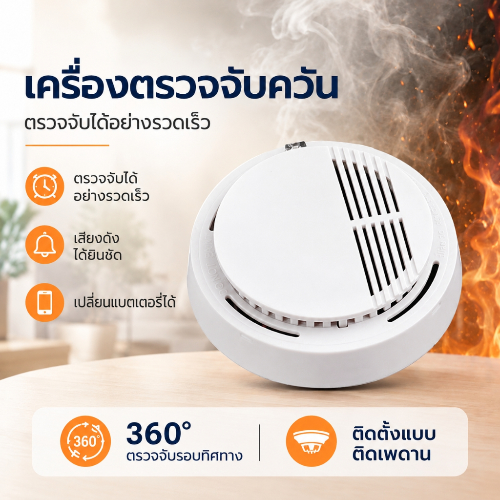 (จัดส่งเร็ว) เครื่องตรวจจับควัน ตรวจจับควัน โฟโต้อิเล็กทริก เซนเซอร์ สัญญาณเตือนไฟไหม้ มาพร้อมแบตเตอรี่ SM12