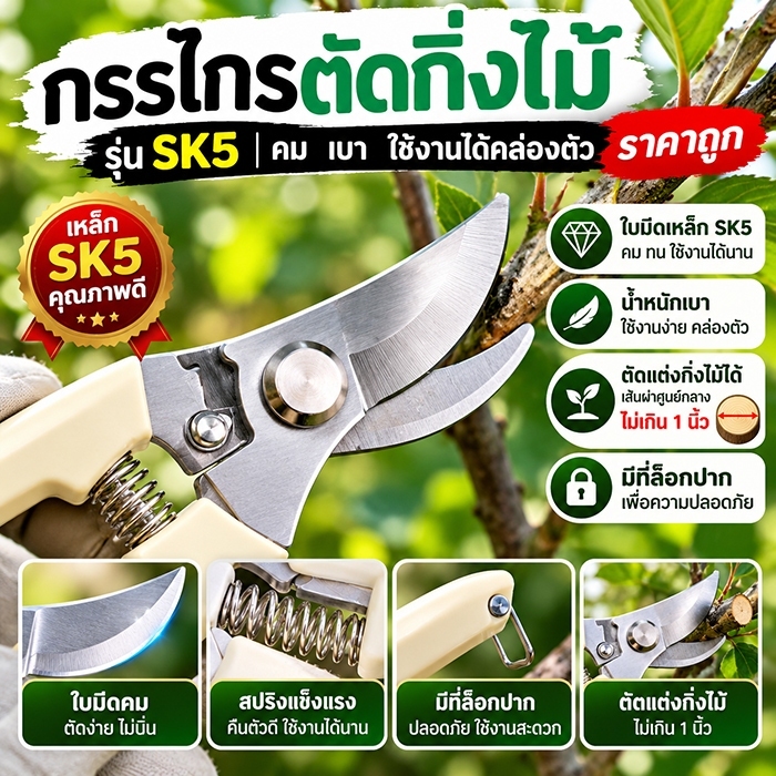 กรรไกรตัดกิ่งไม้ รุ่น SK5 คม เบา ใช้งานได้คล่องตัว ราคาถูก