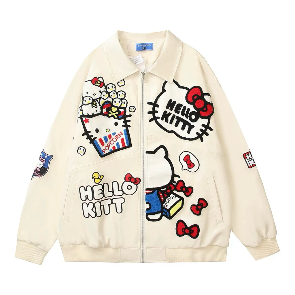 New 2025✨แจ็คเก็ตหนัง Hello Kitty ทรง over size ลายสวยมากกก หนังนิ่ม ดูแพง ถ่ายจากสินค้าจริง