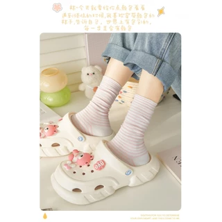 ส่งจากไทย!! ถุงเท้าลายขวาง Striped แนวน่ารัก ข้อกลาง ผ้าฝ้าย สีพื้น ถุงเท้าสไตล์ญี่ปุ่น A82