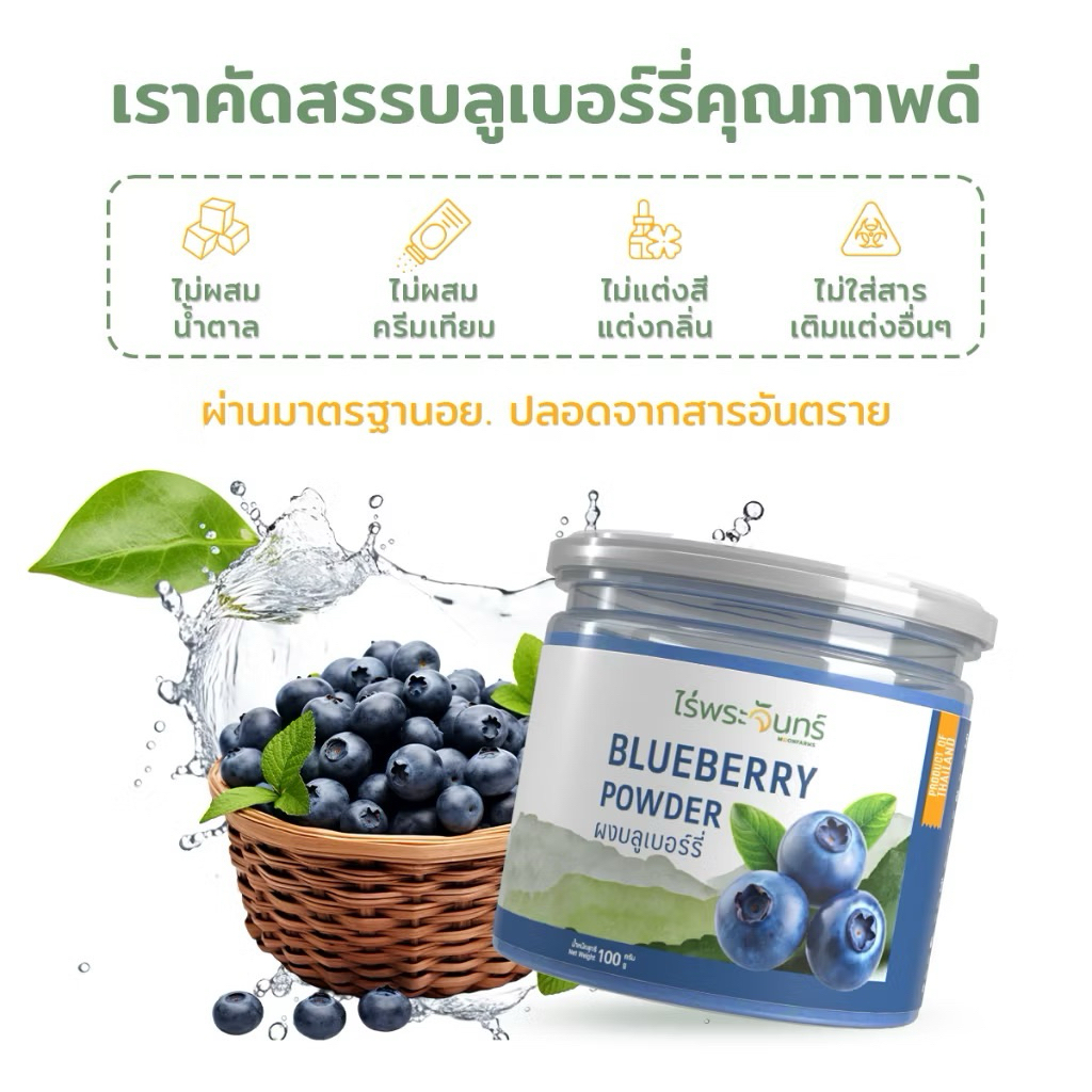 ผงบลูเบอร์รี่ มีอย. แท้ ไม่ผสมแป้งและน้ำตาล แบรนด์ไร่พระจันทร์ (Blueberry Powder ผงเบอร์รี่ ผงบูเบอรี่ บลูเบอรีผง )