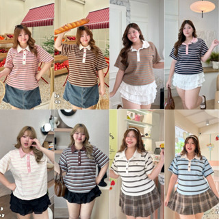 NC เสื้อเชิ้ตโปโล ทรงโอเวอร์ไซส์ ผ้ายืดลายริ้ว ตัวผ้านุ่มนิ่…