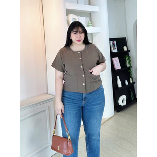 (T48 ผ้าฟลอร่า) เสื้อแขนสั้น กระเป๋าหน้า สำหรับสาวอวบ อก 38-52 ❌ไม่ต้องเผื่อไซส์นะคะ❌