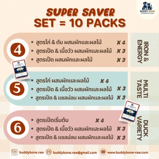 BARFสุนัข 1 kg x 10 packs - ผสมผักและผลไม้ หลากหลายสูตร Super Saver Set
