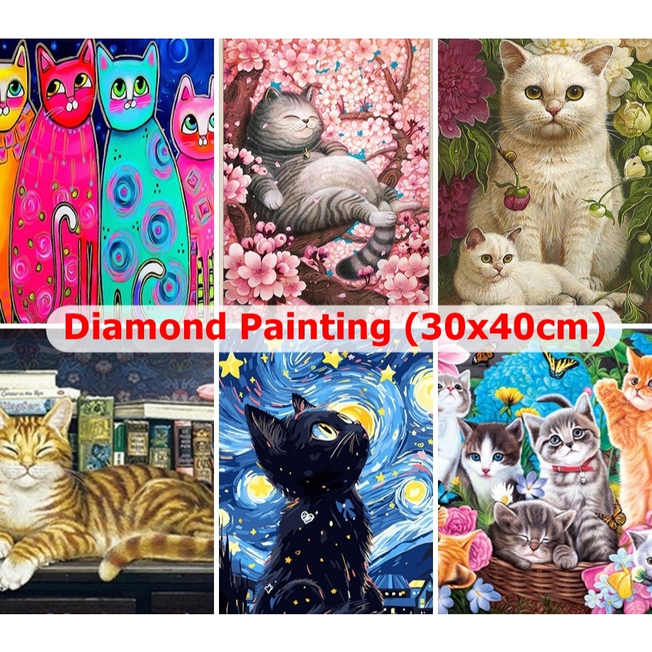 (พร้อมส่ง) ภาพติดเพชร diamond painting ภาพแมว ภาพวาดเพชร ศิลปะ DIY 5D ภาพตกแต่งบ้าน ขนาด30x40cm
