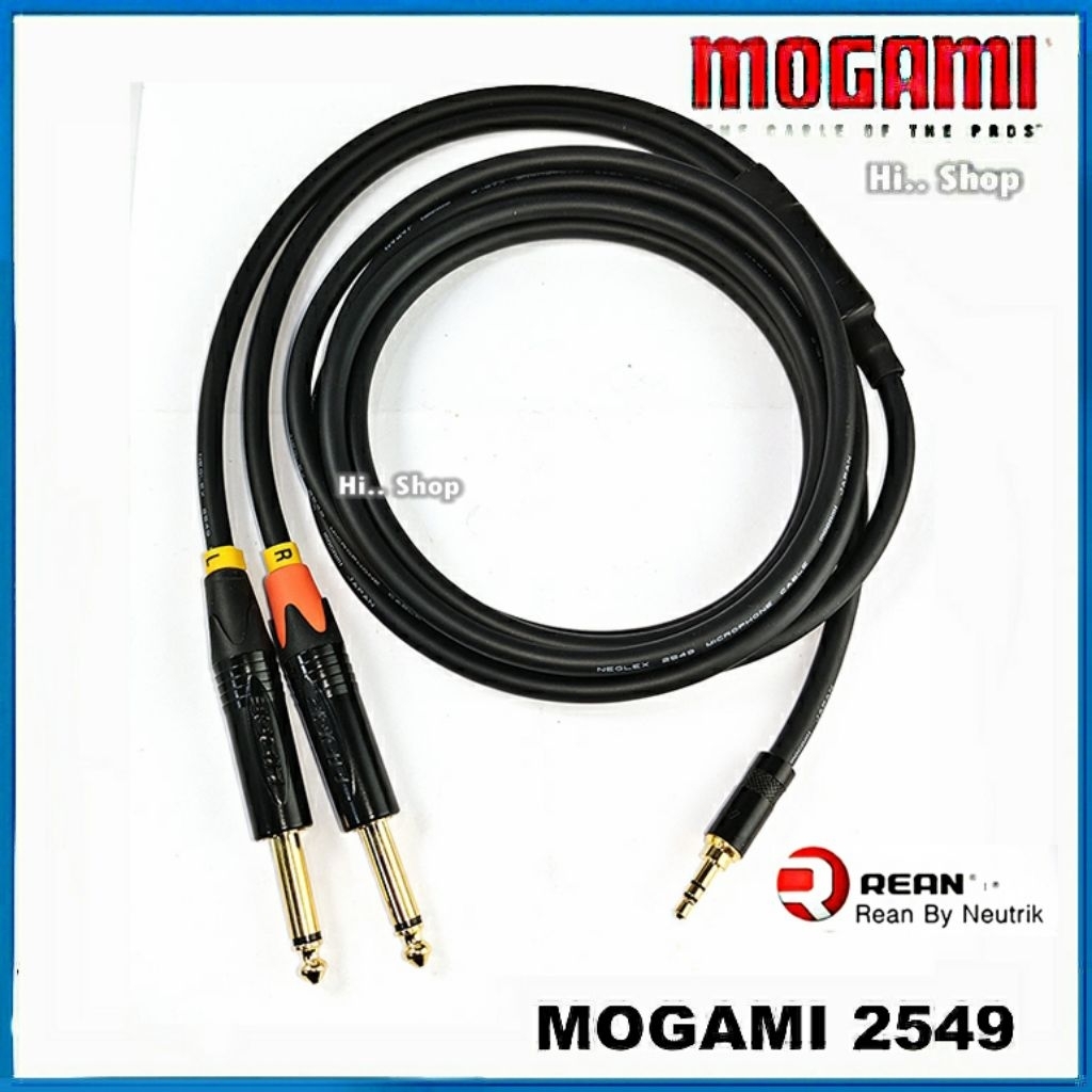 MOGAMI 2549 สายสัญญาณ Y AUX มือถือไปเครื่องเสียง  TRS3.5mm TO TS [ปลั๊ก LIDGEแท้]
