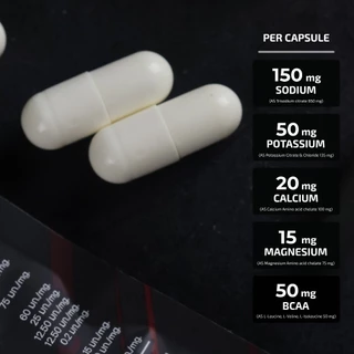 PREVO CAPS ELECTROLYTE CAPSULES + BCAA พรีโว แคปส์ เกลือแร่ อิเลคโทรไลต์ชนิดแคปซูล ช่วยป้องกันตะคริว รักษาสมดุลเกลือแร่
