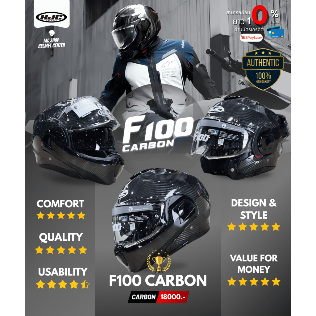 🔥หมวกตัวจบ🔥HJC F100 CARBON MODULAR หมวก ยกคาง(Flip back) แถม Pinlock เนื้อคาร์บอนที่แข็งแรง(น้ำหนักเบา)