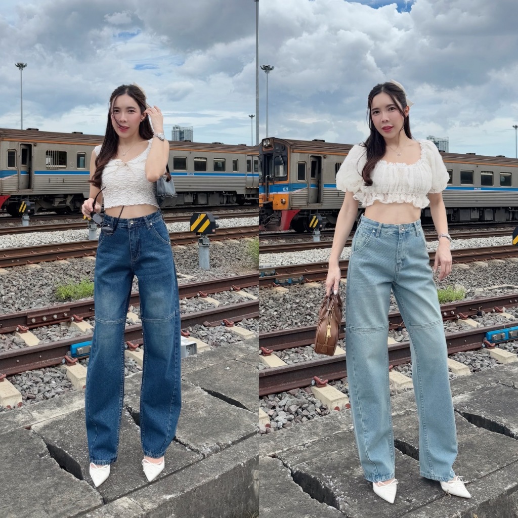 ยีนส์SARAN SR046 กางเกงยีนส์ทรงกระบอกมัมขาต่อ