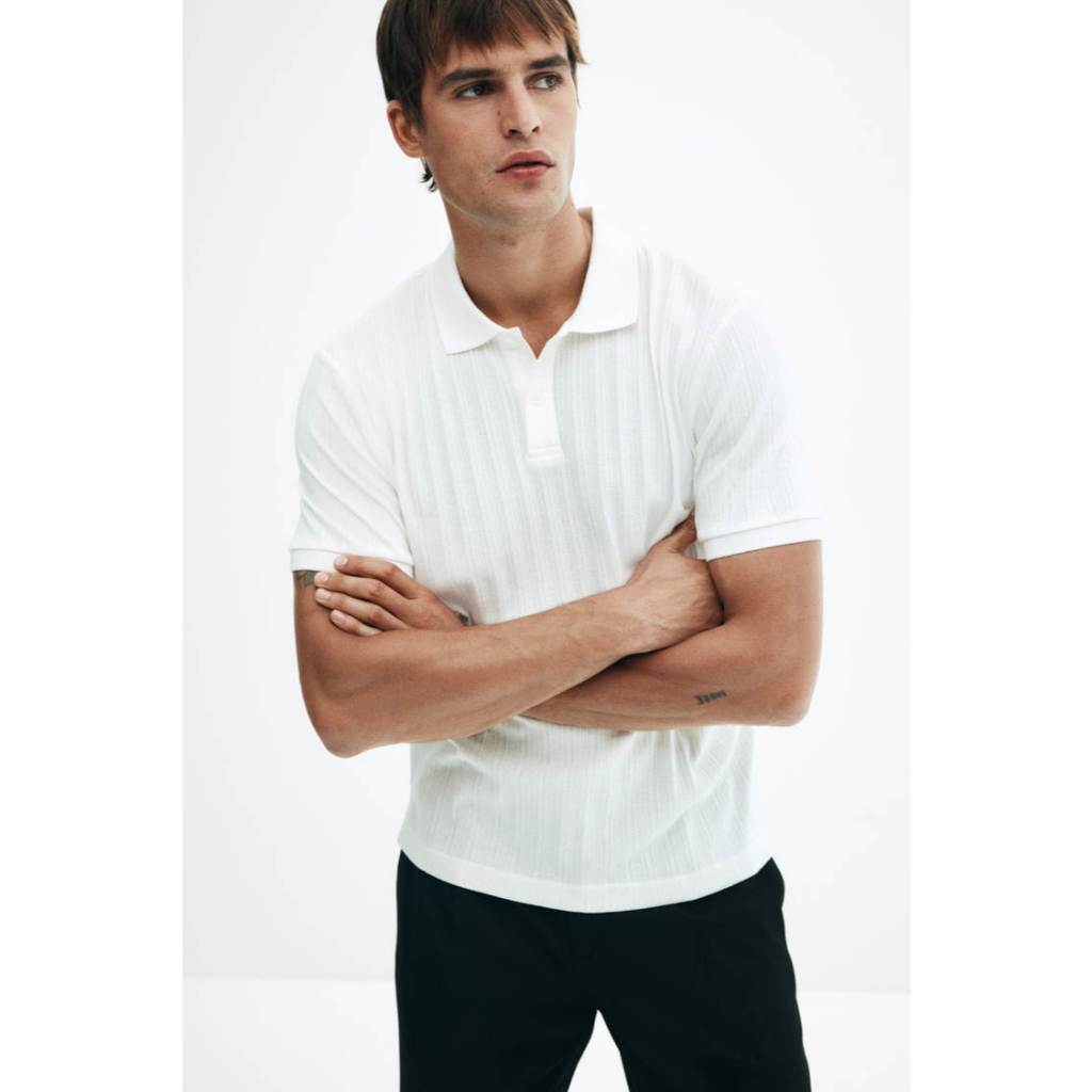 H&M(เอชแอนด์เอ็ม) เสื้อโปโลผ้าทอเนื้อสัมผัสแบบ Slim Fit ผู้ชาย 1276602_2