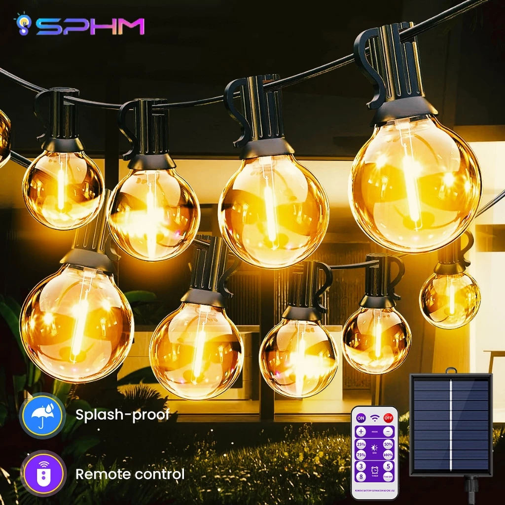 ไฟปิงปอง G40 ไฟโซล่าเซลล์ ขั้วE12 Solar 50LED IP65 ไฟกลางแจ้งกันน้ำ ไฟแต่งสวน คริสต์มาสไฟตกแต่งสวน