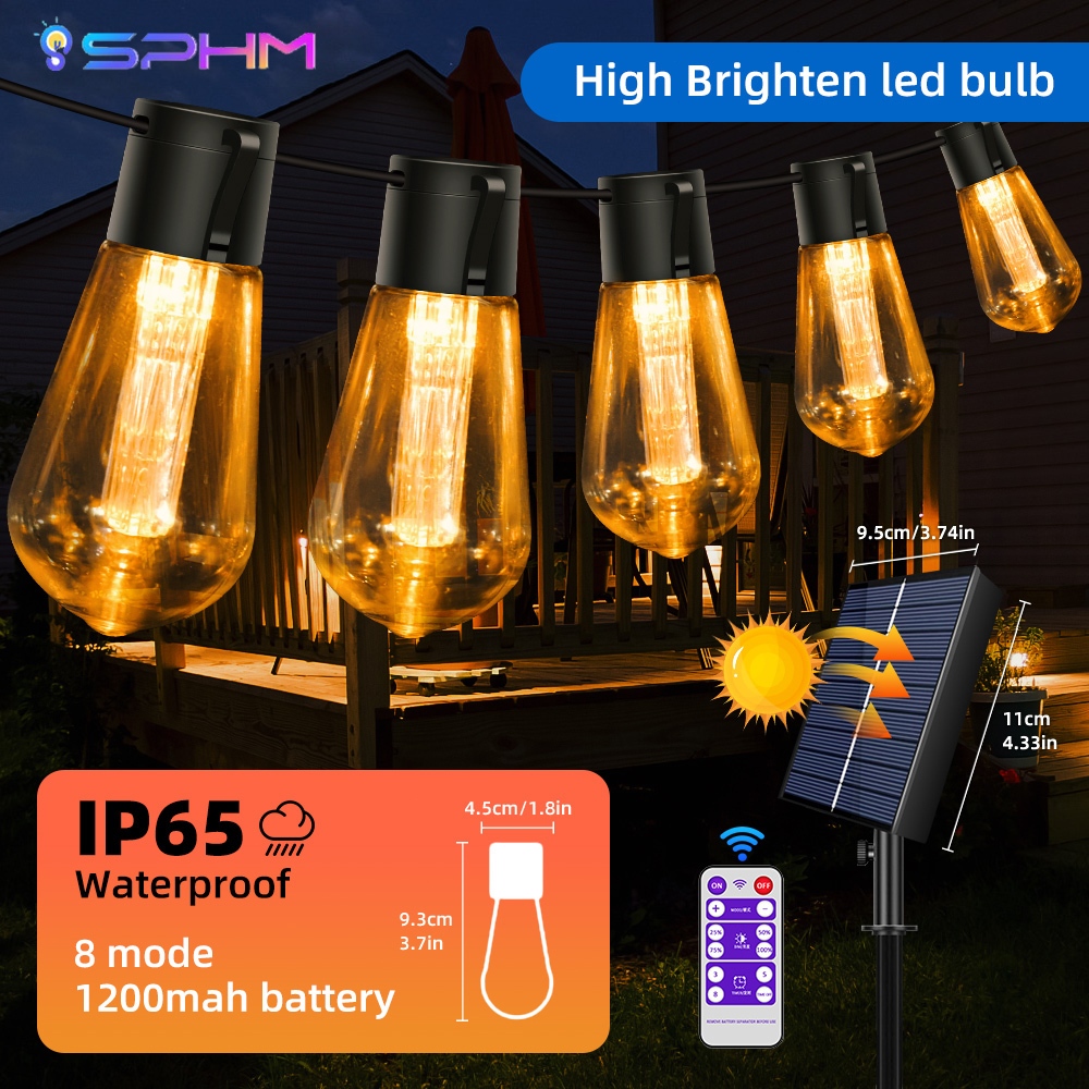 ไฟปิงปอง S14 / G50 LED หลอด IP65 กันแตกกันน้ำ ไฟพลังงานแสงอาทิตย์กลางแจ้ง ไฟแต่งสวน ไฟตกแต่งกลางแจ้ง