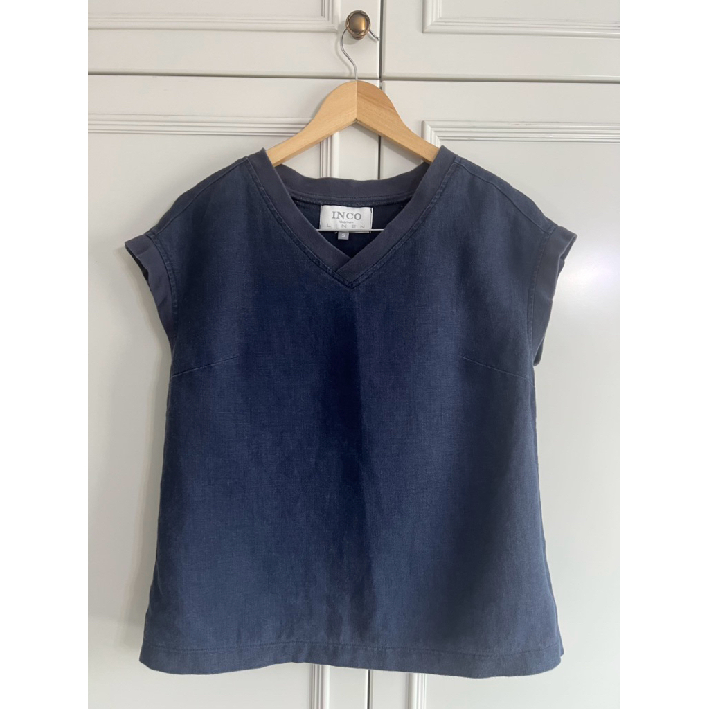 เสื้อแขนเต่อผ้าลินิน สีกรมท่า #INCO #ผ้าลินิน