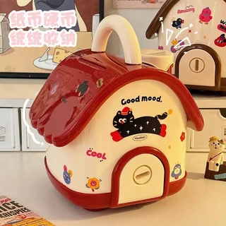 YP-539 กระปุกออมสินบ้าน เปรวา พร้อมตัวล็อคกุญแจเพื่อล็อคกล่องเงิน, กระเป๋าใส่เหรียญความจุขนาดใหญ่ แบบพกพาที่สร้างสรรค์