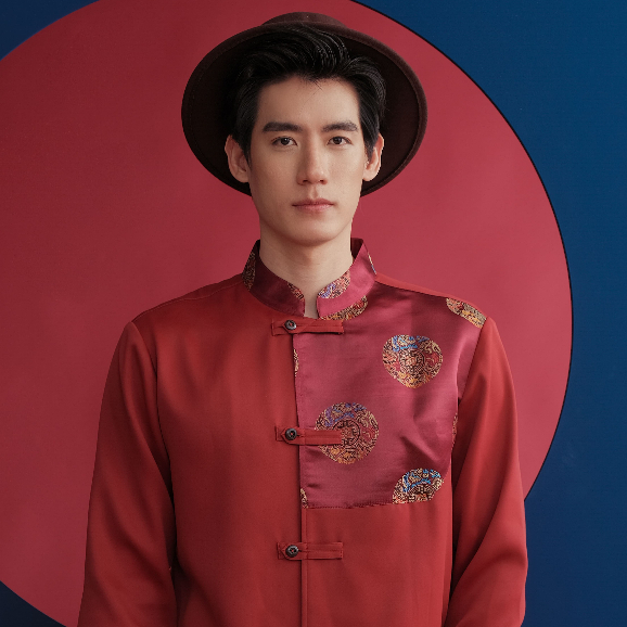 (JUN) CNY Shirt เสื้อตรุษจีนผู้ชาย สีแดงเข้มแต่งลาย รุ่น LHONG