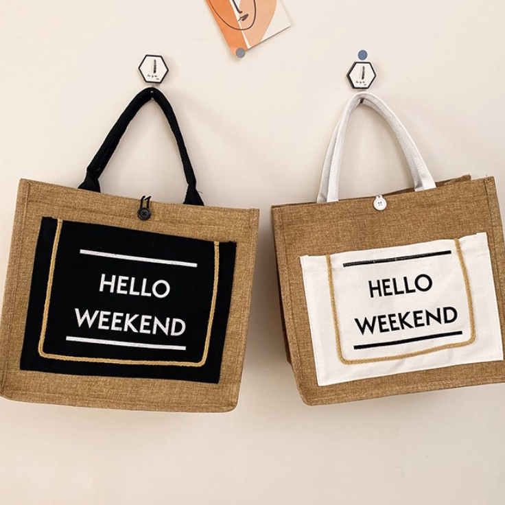 กระเป๋าสาน Hello Weekend (A130) กระเป๋าถือและสะพายข้างได้