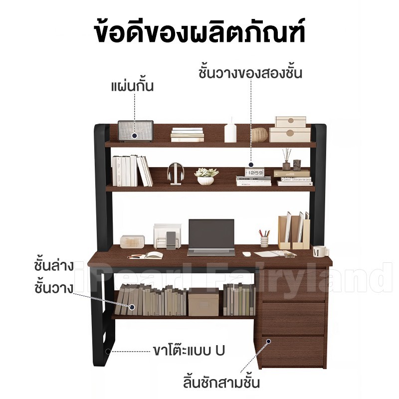 iF โต๊ะคอม 100cm โต๊ะทํางาน พร้อมชั้นวางหนังสือ โครงเหล็กแข็งเเรงทรงสูง มีลิ้นชัก มีหลายขนาด ราคา ถูกที่สุด ดีลบีเคเค แกลเลอรีภาพที่ 2