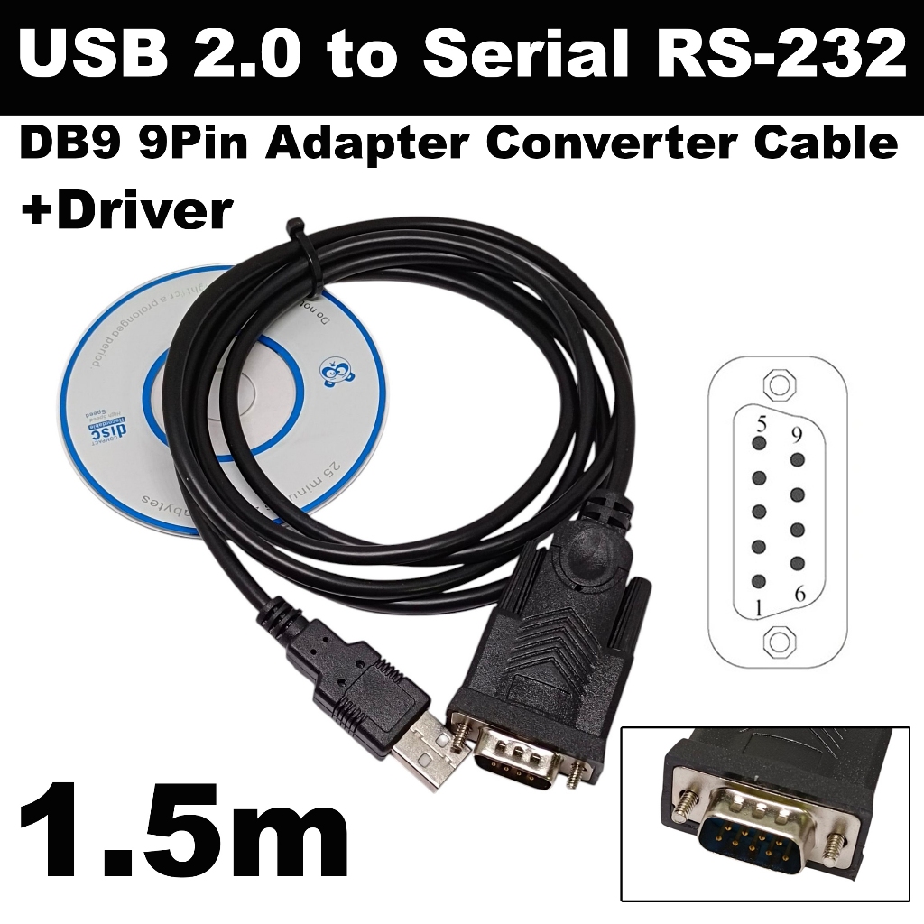 USB 2.0 to Serial RS-232 DB9 9Pin Adapter Converter Cable Length 1.5M USB TO RS232 SUPPORT ( USB to 