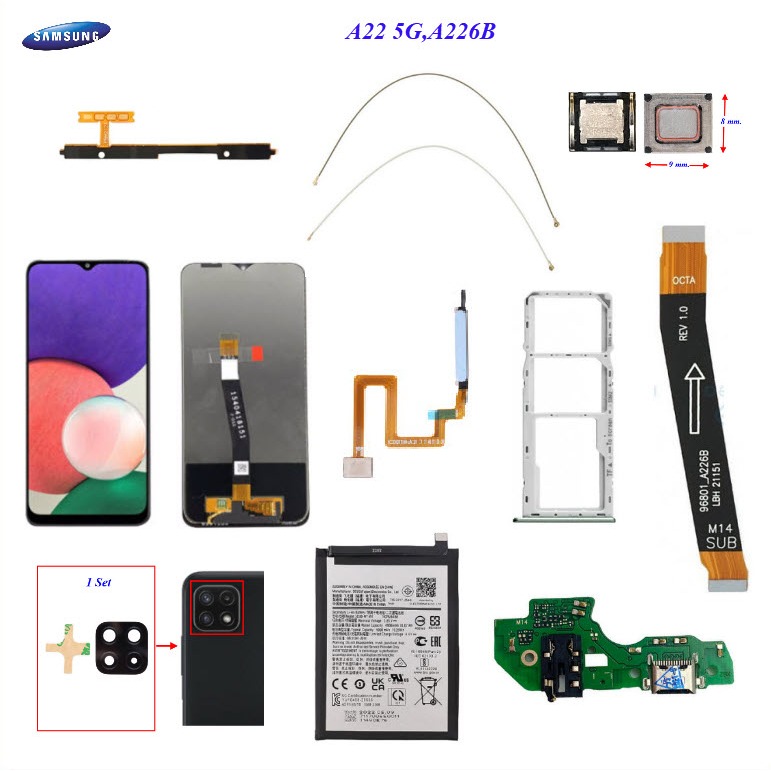 อะไหล่มือถือ Samsung A22 5G,A226,A226B/สายแพร/ถาดใส่ซิมการ์ด/กระจกเลนส์กล้อง/ลำโพงหูฟัง/แบตเตอรี่ SCUD-WT-W1,HQ-50s ราคา ถูกที่สุด ดีลบีเคเค