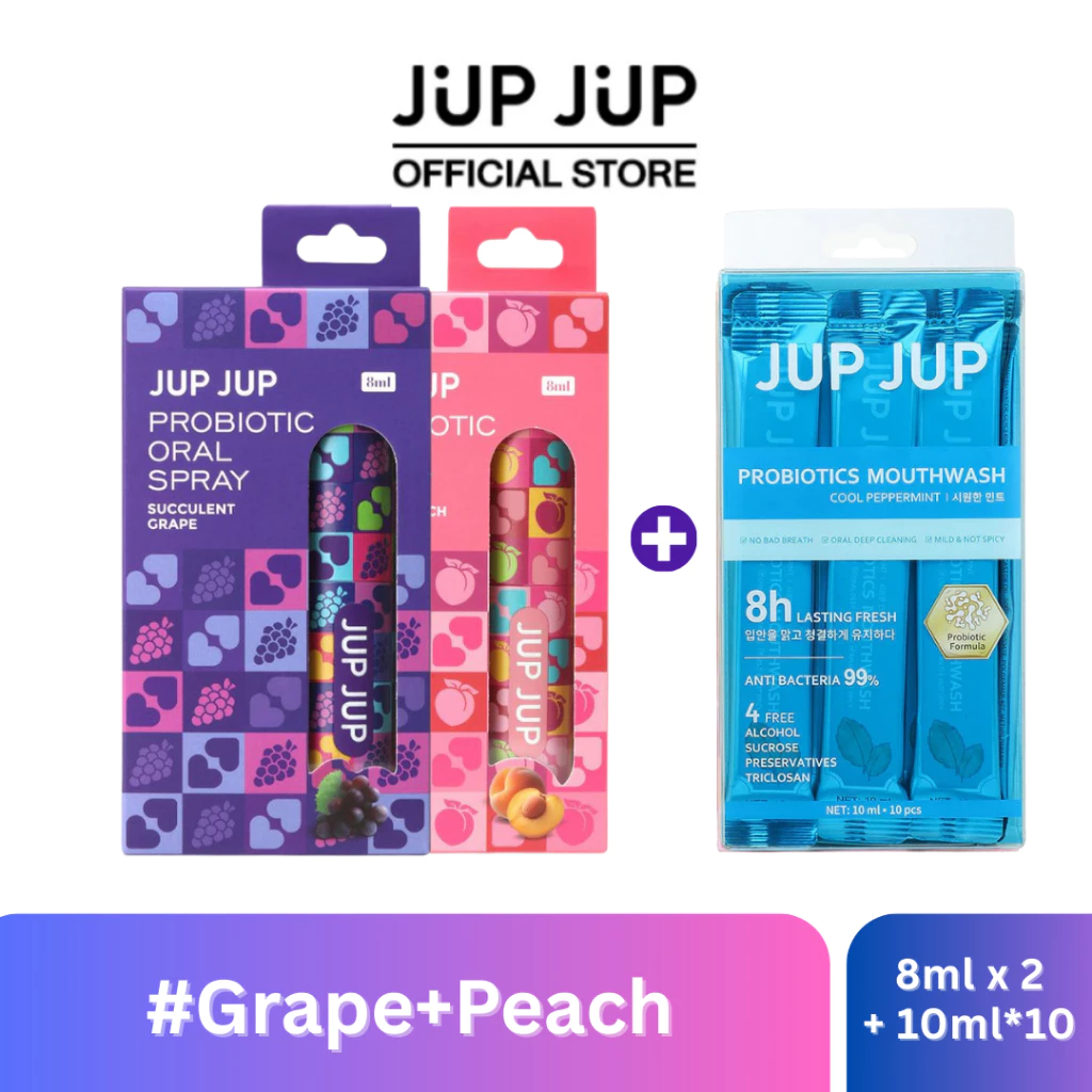 [Duo Set] Jup Jup Probiotic Oral Spray 8ml*2pcs + Probiotics Mouthwash [10ml x10pcs] 1pc