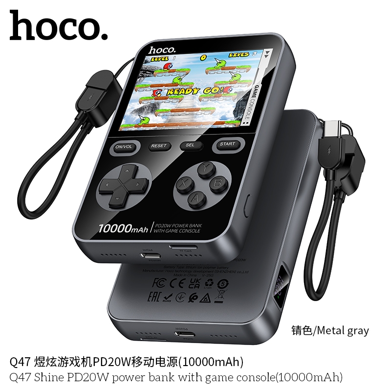 HOCO พาวเวอร์แบงค์ พร้อมเกมคอนโซล 10000mAh รองรับการชาร์จเร็ว มีสายคล้องเป็นสายชาร์จ Type-C รับประกั