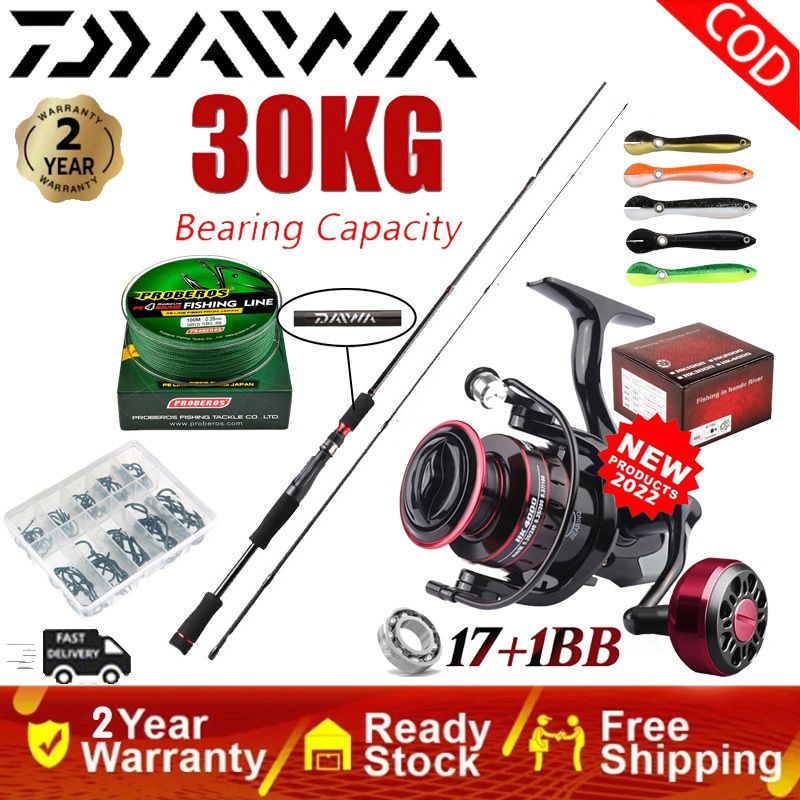 DAIWA คันเบ็ดและรอกตกปลา ม คันเบ็ดพร้อมรอกตกปลาและอุปกรณ์ตกปลา รอกตกปลาครบชุดพร้อมสายสำรองแล้ว 1.8M