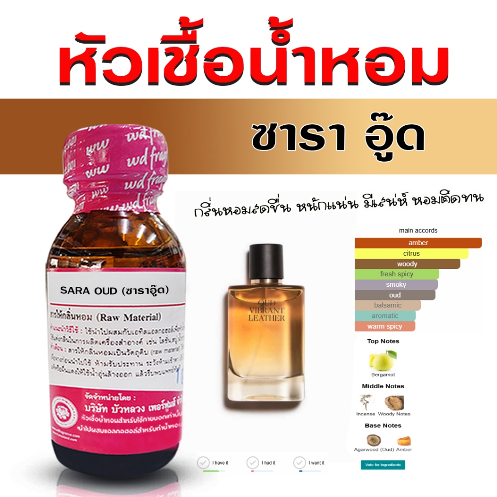 หัวเชื้อน้ำหอม 100% กลิ่น ซาร่าอู๊ด น้ำหอมพ่อครูภรัณ กลิ่นหอมสดชื่น เท่ห์ อบอุ่น ติดทนนาน น้ำหอมผู้ชาย