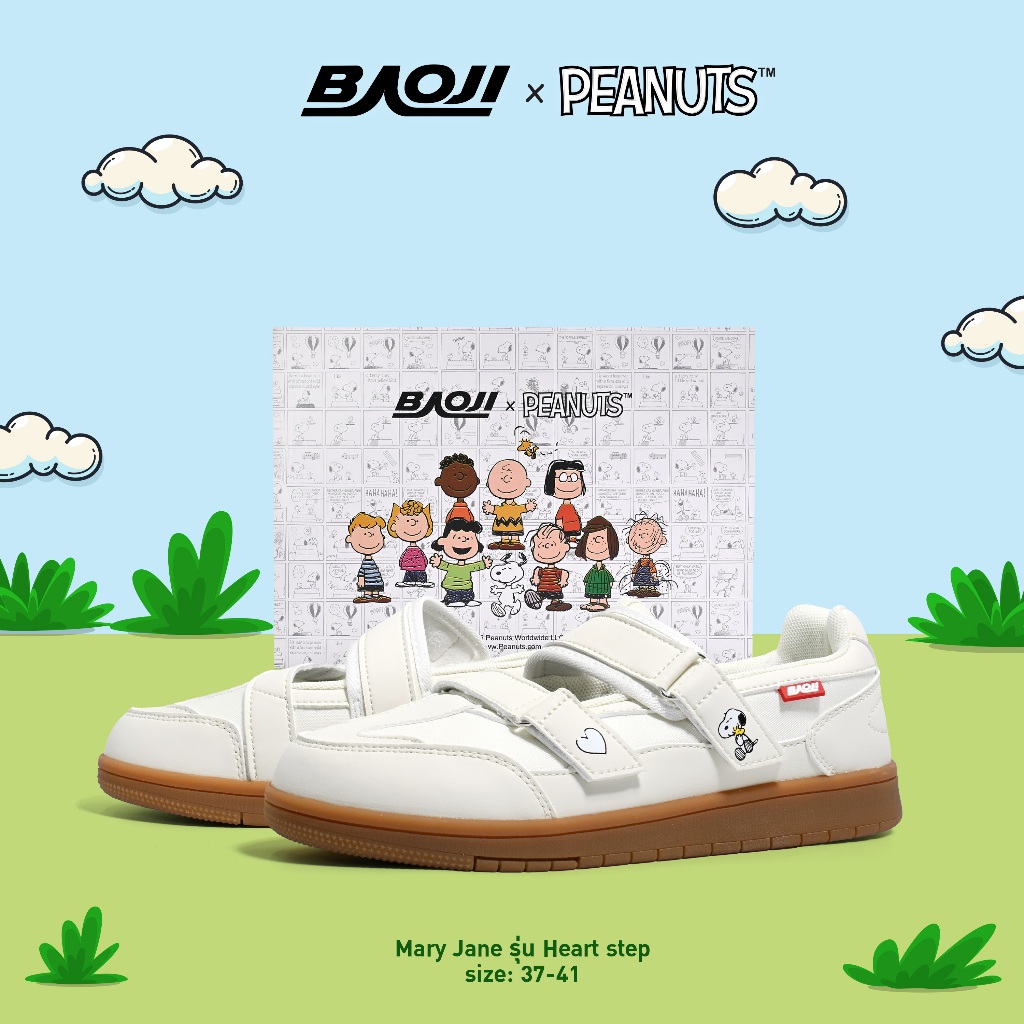 BAOJI บาโอจิ รองเท้าผ้าใบ รองเท้าลำลอง แฟชั่นผู้หญิง รุ่น BAOJIxPEANUTS HEART STEP ลายลิขสิทธิ์แท้สน