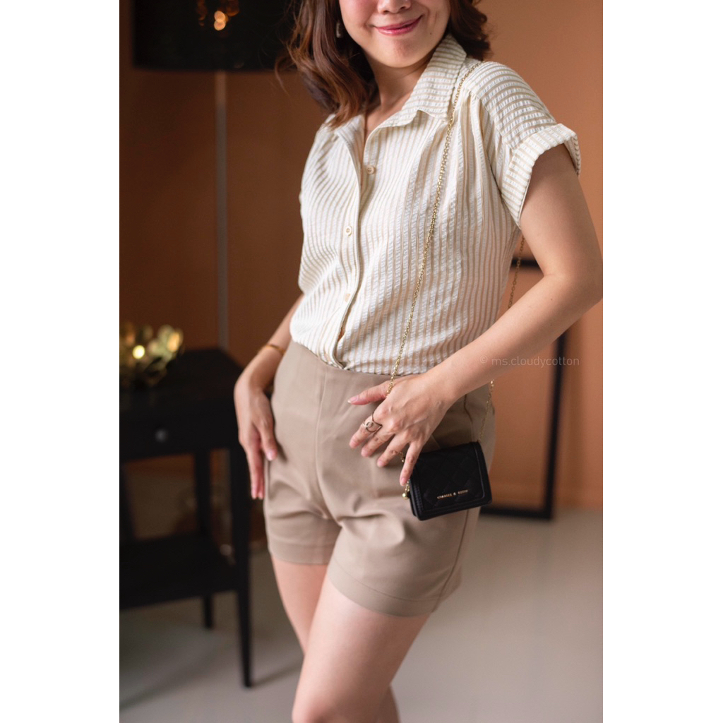 ms.cloudycotton - Midori Shirt เชิ้ตโอเวอร์ไซส์ลายริ้ว แขนล้ำ สีพาสเทลน่ารักมากค่า