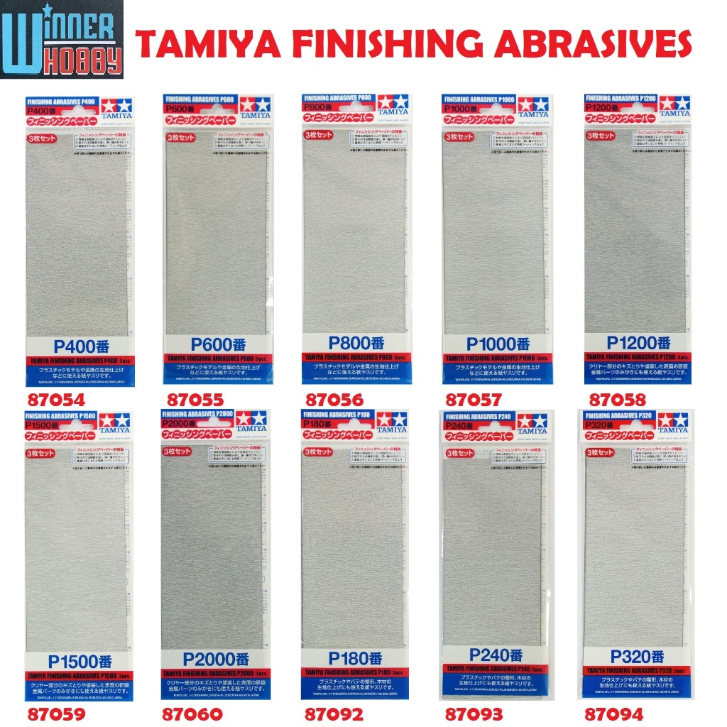 TAMIYA FINISHING ABRASIVES กระดาษทราย 87054-87060 ( P400,600,800,1000,1200), 87092-87094 (P180,240,320)