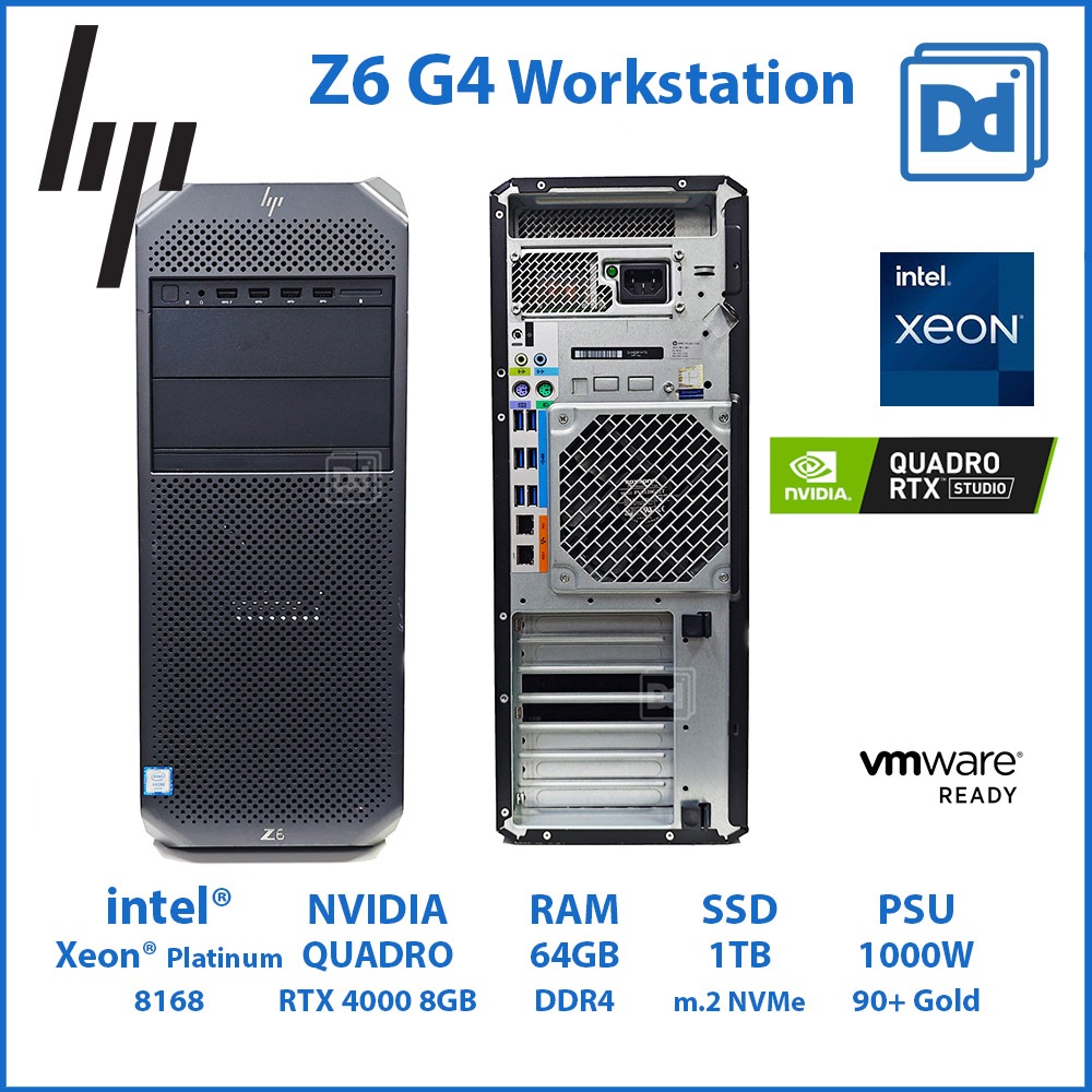 HP Z6 G4 Workstation intel Xeon Platinum 8168 24C/48T NVIDIA Quadro RTX 4000 8GB RAM 64GB SSD 1TB US