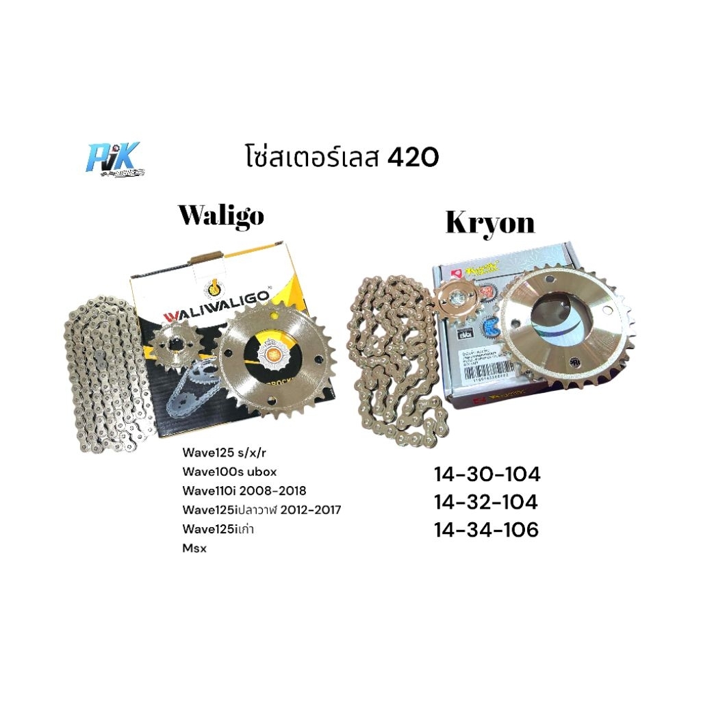 โซ่สเตอร์ชุดเลส 420 Wave110i ปี2008-2018 Wave125i เก่า Wave125iปลาวาฬปี12-18 Wave125 s/r/x Wave100sUbox MSX