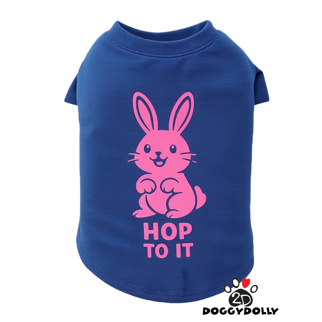 Petcloths -Doggydolly เสื้อผ้าแฟชั่น สัตว์เลี้ยง หมาแมว ผ้ายืด คอกลม มีแขน สีน้ำเงิน ลายกระต่าย ขนาดไซส์ 1-9โล T947