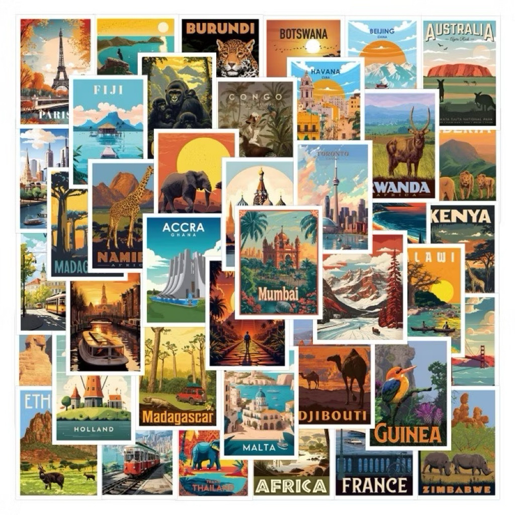 สติ๊กเกอร์ Travel 235 ท่องเที่ยว 68ชิ้น ภูเขา  แคมป์ เดิน ป่า แคมป์ปิ่ง ญี่ปุ่น ประเทศ ทะเล london japan กระเป๋าเดินทาง