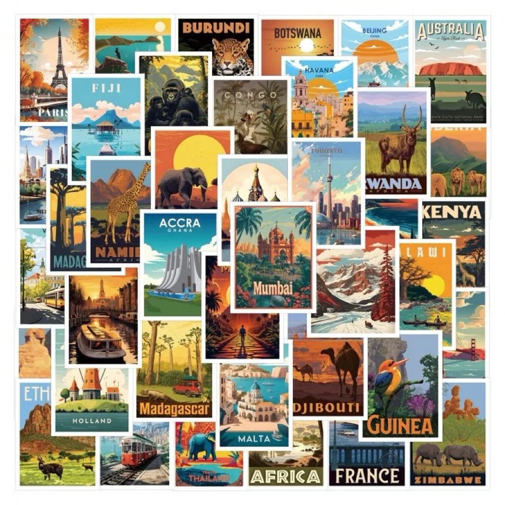สติ๊กเกอร์ Travel 68 ชิ้น ธีมท่องเที่ยว ภูเขา แคมป์ปิ้ง ญี่ปุ่น ลอนดอน